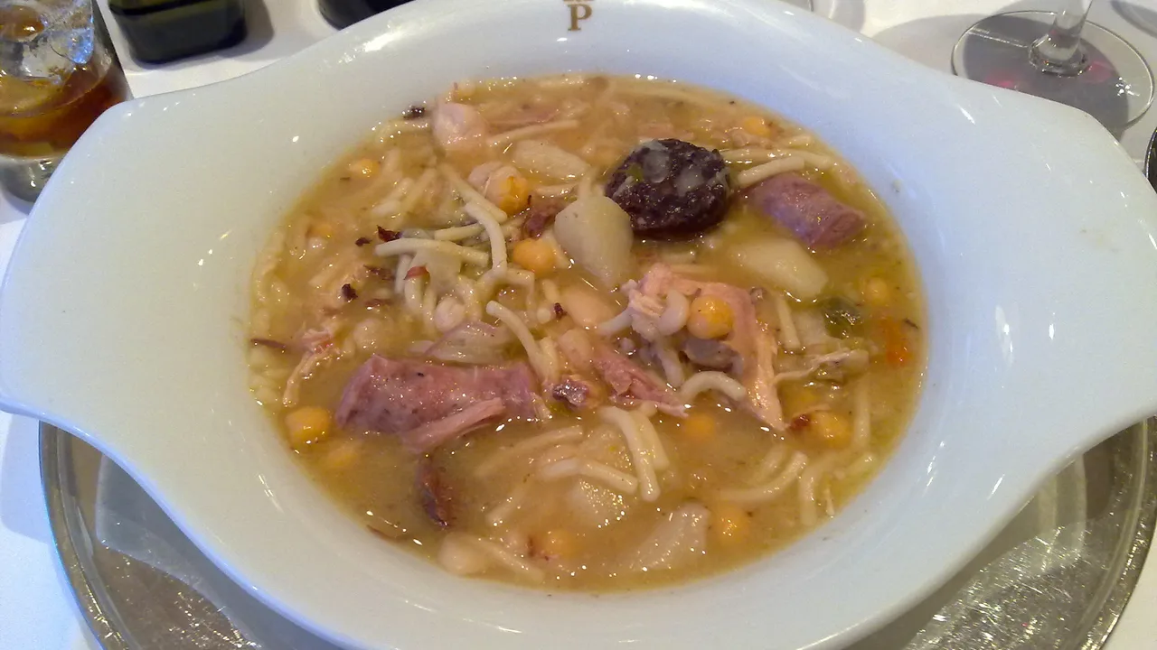 A bowl of olla aranesa, the traditional stew of the Val d'Aran