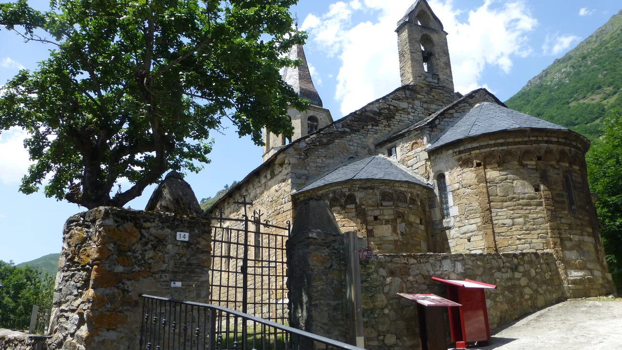 The Romanesque church of Santa Eulària in Unha, a village in the Val d'Aran