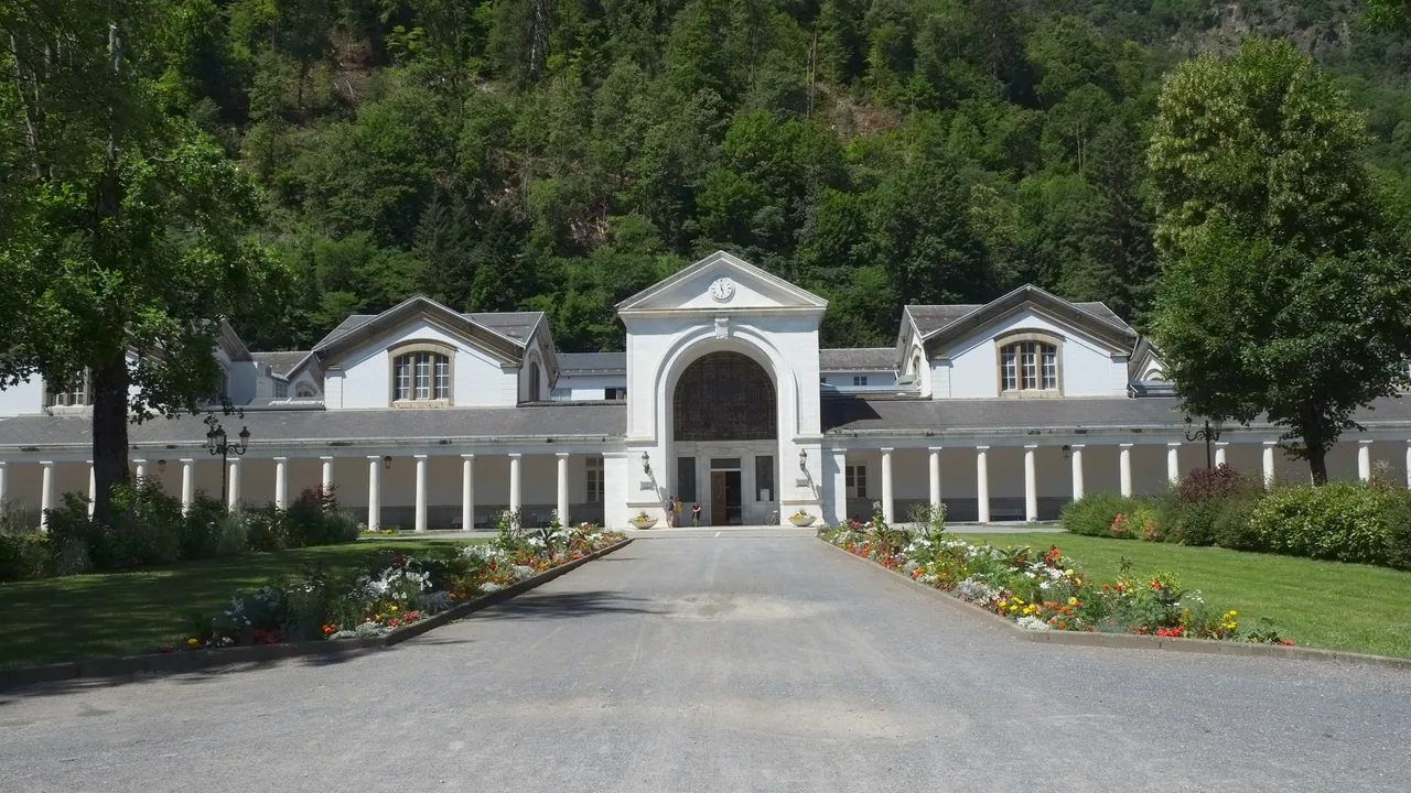 The colonnaded thermal baths of Bagnères-de-Luchon, the French spa town over the border