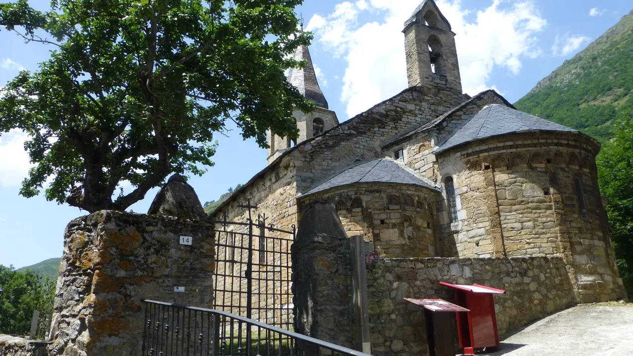 The Romanesque church of Santa Eulària in Unha, a village in the Val d'Aran