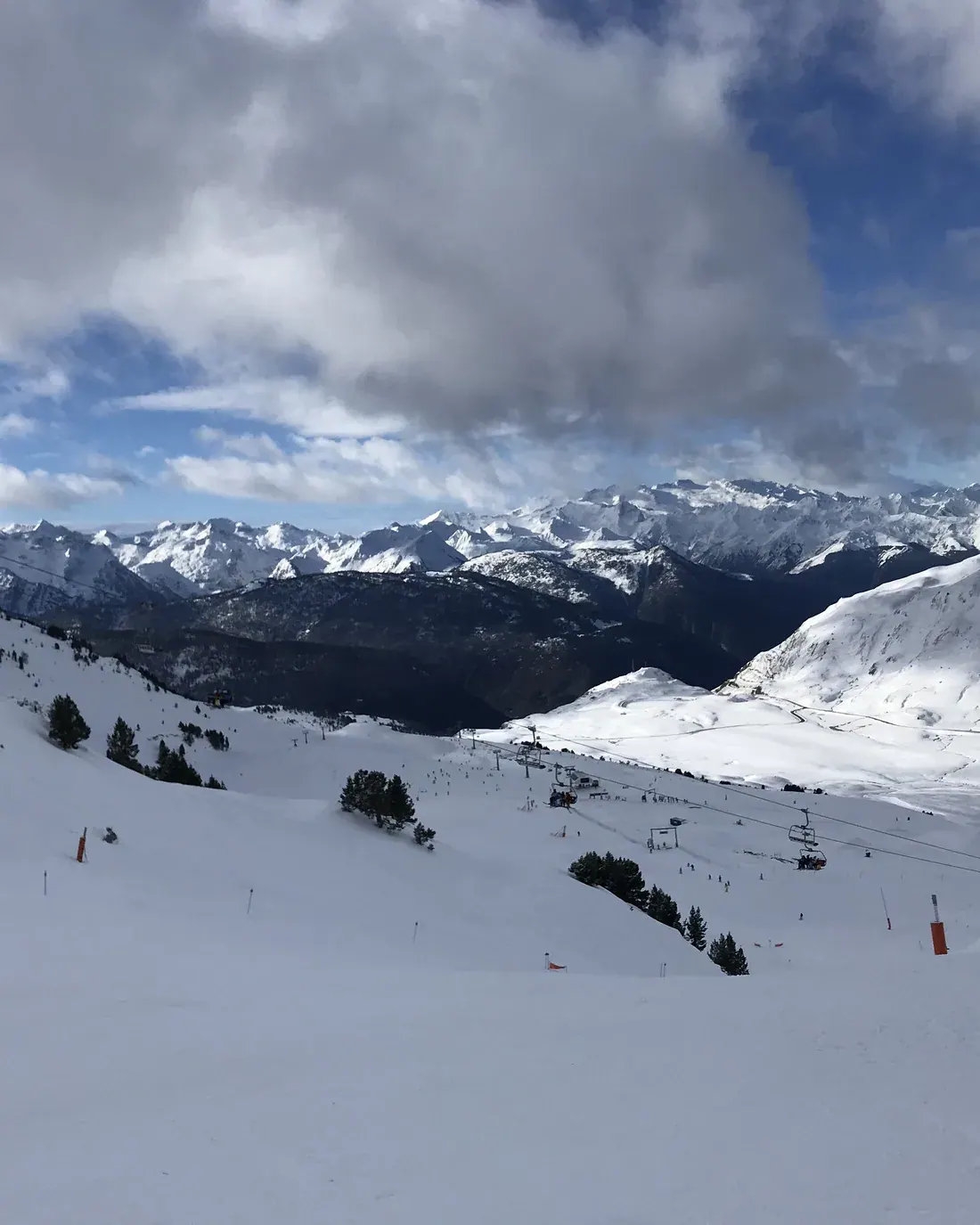 The Baqueira Beret ski slopes and Pyrenees peaks in the Val d'Aran